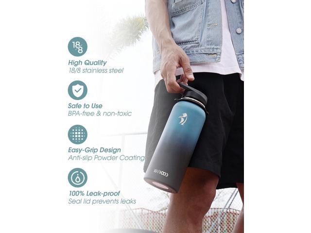 Coolflask Insulated Water Bottle with Strap, 40 oz Metal Water Flask with Straw & Spout Lids, Stainless Steel Double Wall Vacuum, Keep Cold 48h Hot...