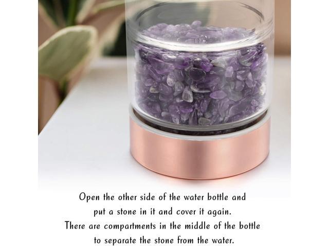 Yoption Crystal Water Bottle, Natural Amethyst Healing Glass Water Bottle, Includes a Loose Leaf Tea Infuser Bottle and Protective Sleeve