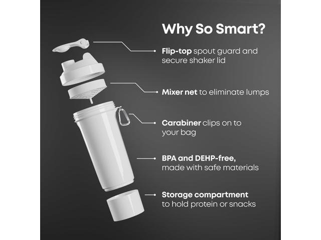Smartshake Slim 4-Pack Protein Shaker Bottle 400 ml 13.5 oz Storage Included - Leakproof Screw-on Lid - BPA Free Unisex - Black, White, Stormy...