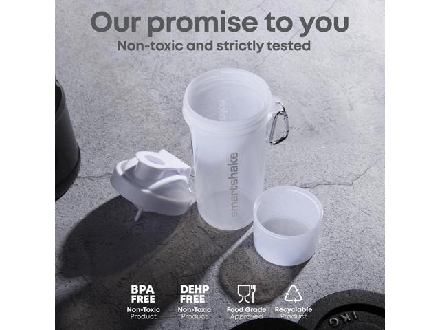 Smartshake Slim 4-Pack Protein Shaker Bottle 400 ml 13.5 oz Storage Included - Leakproof Screw-on Lid - BPA Free Unisex - Black, White, Stormy...