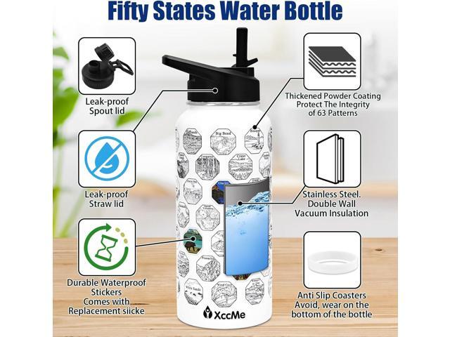 63 National Parks Water Bottle with Stickers,32 oz Stainless Steel Insulated Water Bottle with Straws,2 Lids,Leak Proof Metal Water Cup for...