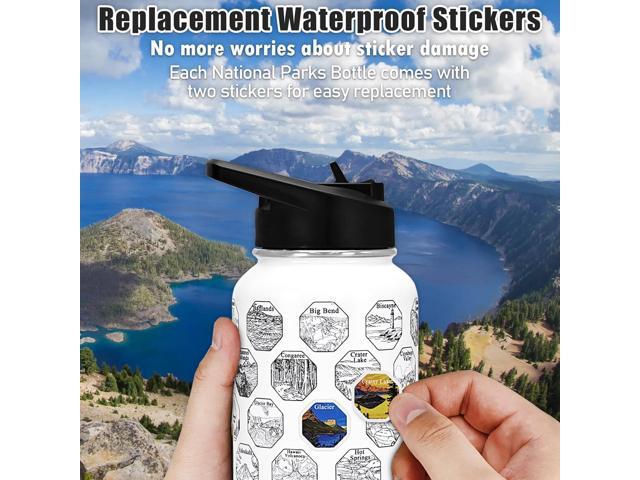 63 National Parks Water Bottle with Stickers,32 oz Stainless Steel Insulated Water Bottle with Straws,2 Lids,Leak Proof Metal Water Cup for...