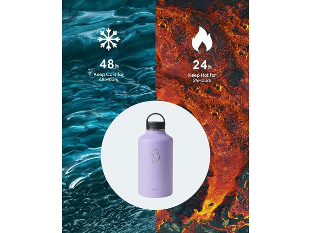 BUZIO 64 oz Water Bottle Insulated with Straw & 3 lid and Carrying Pouch, Leak Proof Half Gallon Stainless Steel Water Flask Jug, Cold for 48 Hrs...