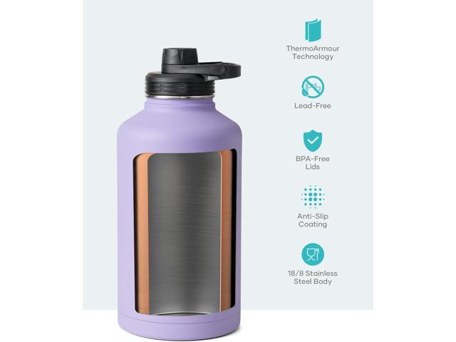 BUZIO 64 oz Water Bottle Insulated with Straw & 3 lid and Carrying Pouch, Leak Proof Half Gallon Stainless Steel Water Flask Jug, Cold for 48 Hrs...