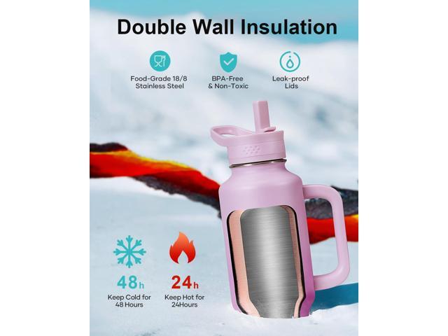 BUZIO 40 oz Water Bottle Fits in Cup Holder, Insulated Tumbler with Handle, Water Flask with Lid for Cold Hot, Sweat-Proof Wide Mouth Travel Mug...