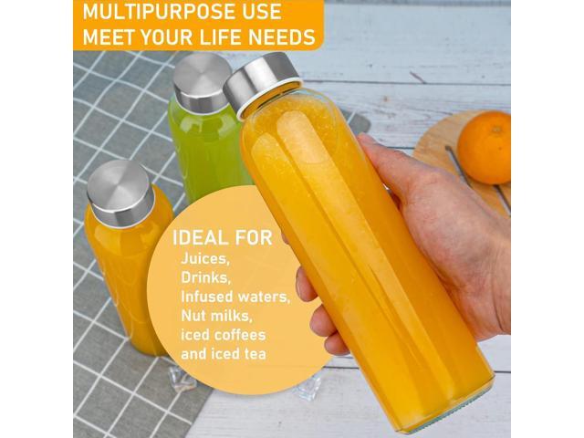Sursip 24oz Glass Water Bottle Set of 6, Leak Proof Clear glass juice bottle for juicing, Reusable Drinking Bottles with Stainless Steel Lid,...