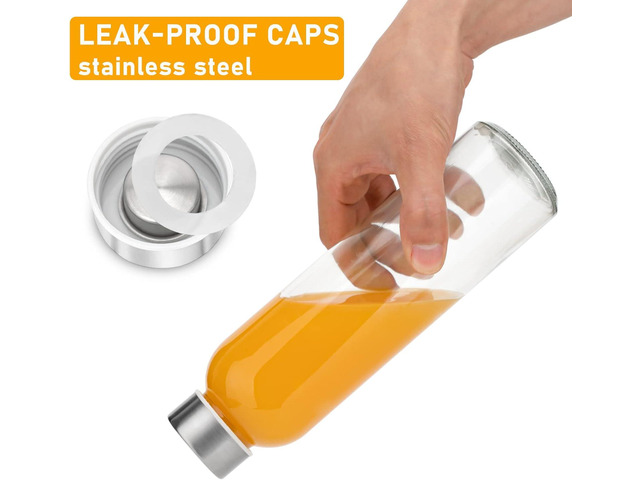 Sursip 24oz Glass Water Bottle Set of 6, Leak Proof Clear glass juice bottle for juicing, Reusable Drinking Bottles with Stainless Steel Lid,...
