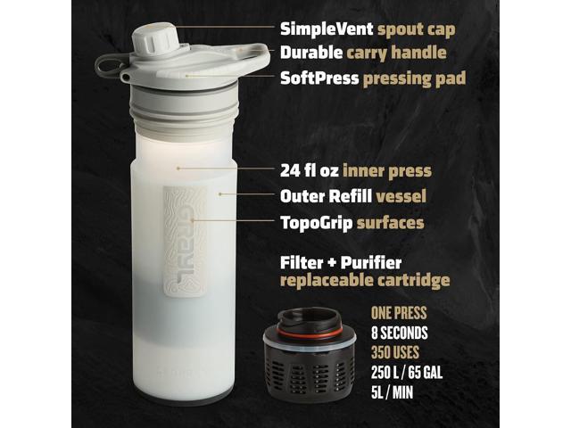 GRAYL GeoPress 24 oz Water Purifier Bottle - Filter for Hiking, Camping, Survival, Travel (Peak White)