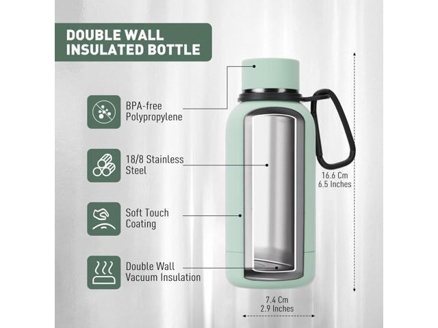 Small Water Bottle 12oz with Clip, Double Wall Stainless Steel Vacuum Small Insulated Water Bottle Keeps Drinks Cold 24 Hrs/Hot 12 Hrs for Kids...