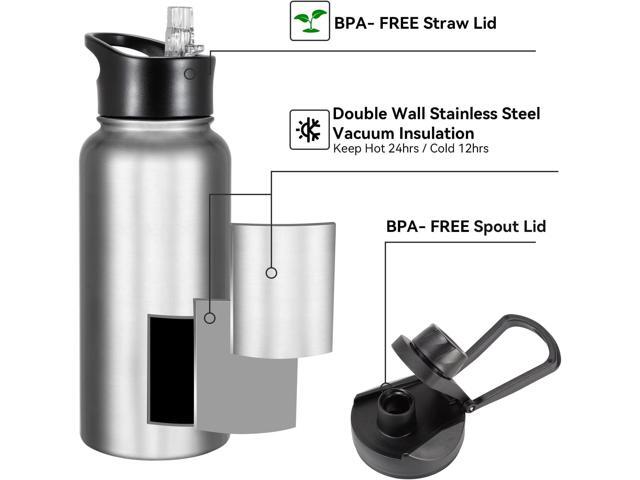 32 Oz Stainless Steel Insulated Water Bottle (4 pk), Leak Proof, Wide Mouth Lids, Double Walled Vacuum, BPA Free, Sport Bottles for Gym, Travel,...