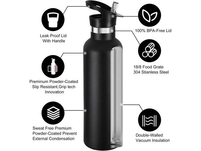 Neihepal 24oz Insulated Water Bottles Bulk 2 Pack,Stainless Steel Double Wall Sport Bottle with Straw Lid,Metal Reusable Thermoses Cup with Hand...