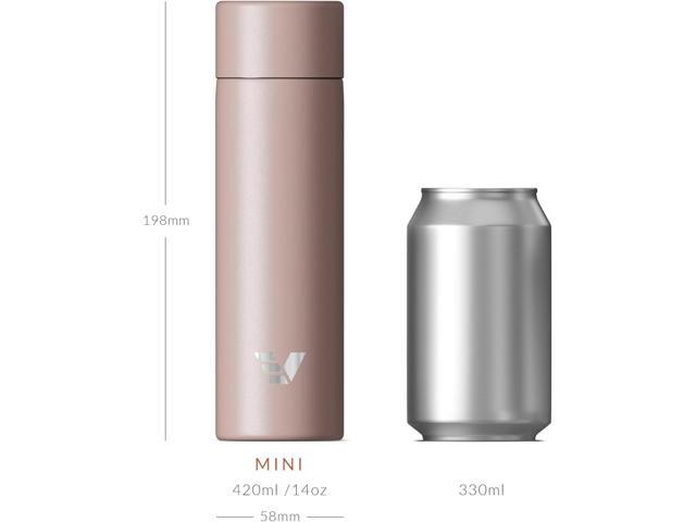Mini Stainless Steel Water Bottle 14oz - Non-insulated Designed for Bags Slim, Ultra Lightweight & Stylish Rose Pink