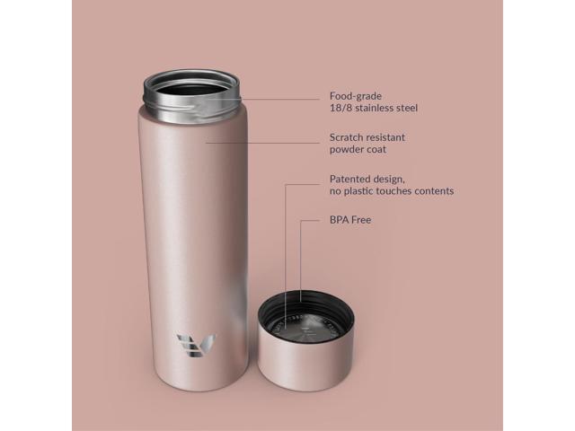 Mini Stainless Steel Water Bottle 14oz - Non-insulated Designed for Bags Slim, Ultra Lightweight & Stylish Rose Pink