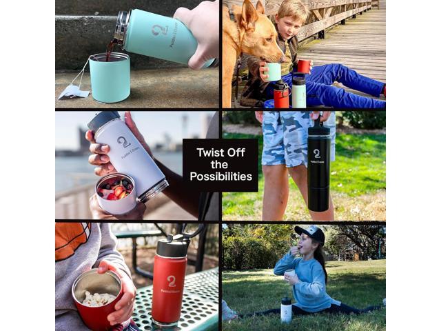 Insulated Water Bottle & Snack Container - Stainless Steel Water Bottle with Storage Compartment, 3 Lid Types BPA Free, Leak & Spill Proof Travel...