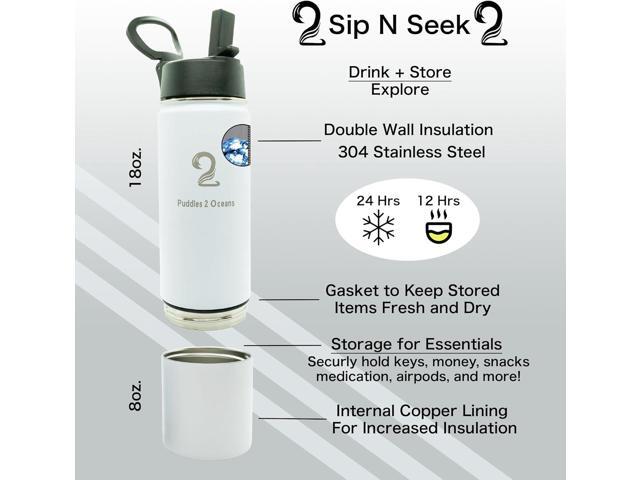 Insulated Water Bottle & Snack Container - Stainless Steel Water Bottle with Storage Compartment, 3 Lid Types BPA Free, Leak & Spill Proof Travel...