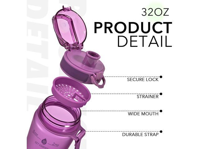 32oz Motivational Water Bottles with Time Marker & Fruit Strainer, Transparent Gradient Color Water Bottle with Times to Drink, Leakproof & BPA...