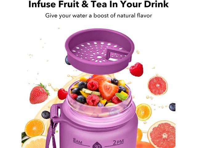 32oz Motivational Water Bottles with Time Marker & Fruit Strainer, Transparent Gradient Color Water Bottle with Times to Drink, Leakproof & BPA...