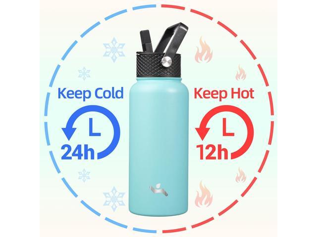 32 oz Insulated Water Bottle Stainless Steel Sport Bottles with 3 Lids,Turquoise