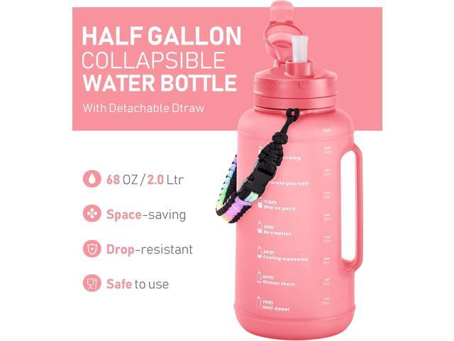 TakeToday 68 Oz Collapsible Water Bottles With Straw, Half Gallon Water Bottle With Motivational Time Marker, Large Reusable Silicone Water Jug...