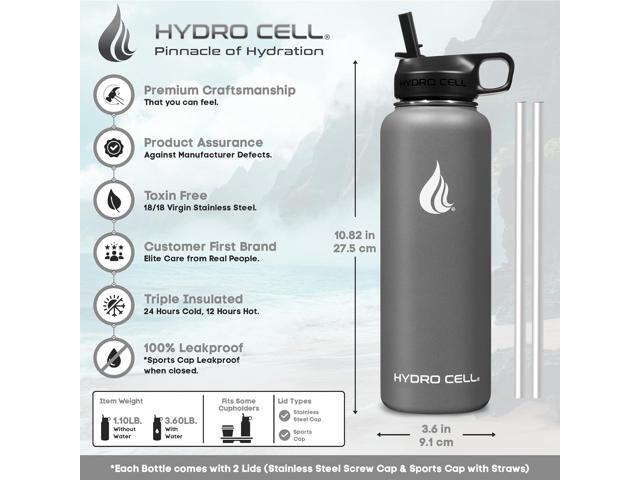 HYDRO CELL Stainless Steel Insulated Water Bottle with Straw - For Cold & Hot Drinks - Metal Vacuum Flask with Screw Cap and Modern Leakproof Sport...