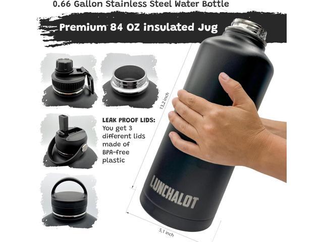 Half Gallon Water Bottle Jug - 84 Oz Insulated Stainless Steel Metal Water Jug with Holder - Carrying Bag - Spout Handle - Straw Lids - Keep Cold &...