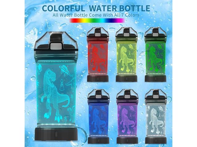 Kids Water Bottle, Dinosaur-themed Light-Up Sport Cup with 3D Glowing LED Dinosaur Light 14 OZ Tritan BPA-Free - Camping, and Holidays (Dinosaur)