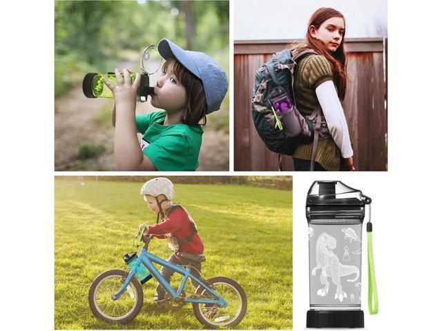 Kids Water Bottle, Dinosaur-themed Light-Up Sport Cup with 3D Glowing LED Dinosaur Light 14 OZ Tritan BPA-Free - Camping, and Holidays (Dinosaur)