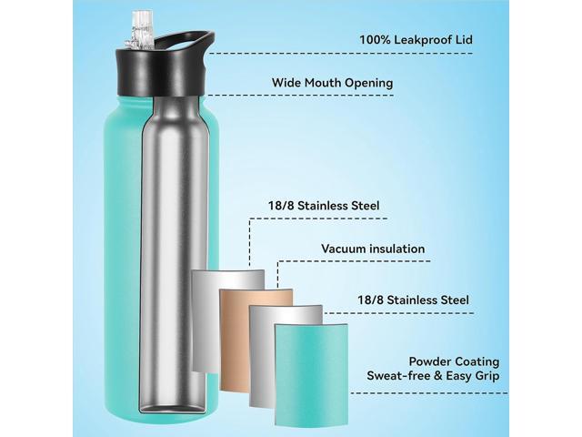 VEGOND 40 oz Insulated Water Bottle Bulk Stainless Steel Metal Water Bottles with Leak Proof Straw Lid & Spout Lid, Wide Mouth Double Walled Vacuum...