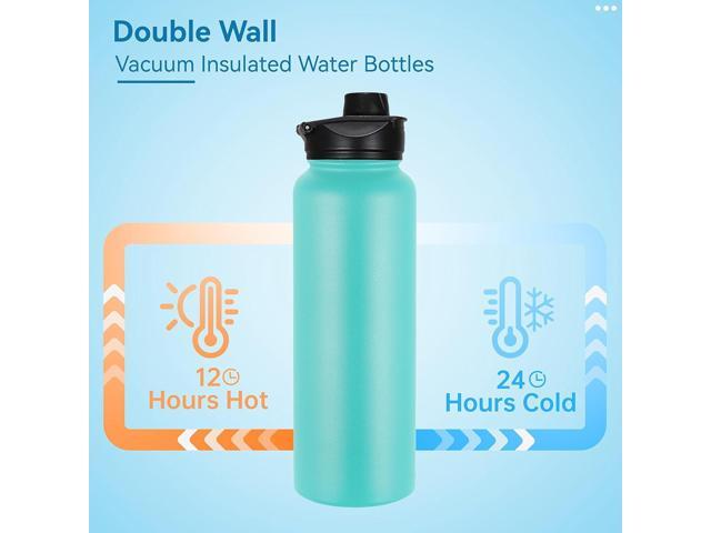 VEGOND 40 oz Insulated Water Bottle Bulk Stainless Steel Metal Water Bottles with Leak Proof Straw Lid & Spout Lid, Wide Mouth Double Walled Vacuum...