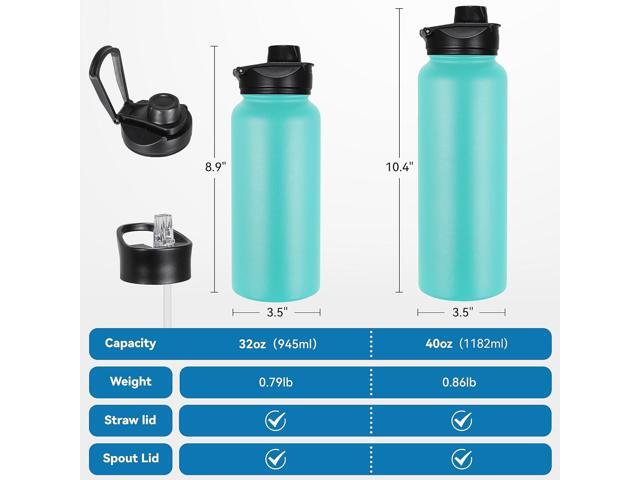VEGOND 40 oz Insulated Water Bottle Bulk Stainless Steel Metal Water Bottles with Leak Proof Straw Lid & Spout Lid, Wide Mouth Double Walled Vacuum...
