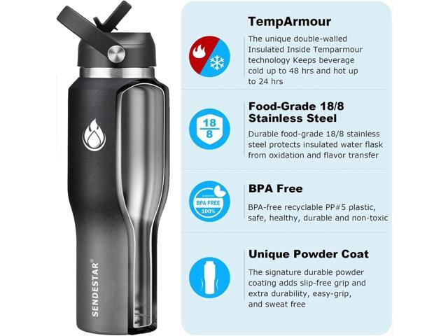 SENDESTAR 40oz Stainless Steel Water Bottle(Cold for 48 Hrs, Hot for 24 Hrs),Double Wall Vacuum Insulated Bottle with Straw Lid, Spout Lid and Flex...