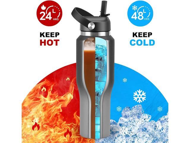 SENDESTAR 40oz Stainless Steel Water Bottle(Cold for 48 Hrs, Hot for 24 Hrs),Double Wall Vacuum Insulated Bottle with Straw Lid, Spout Lid and Flex...