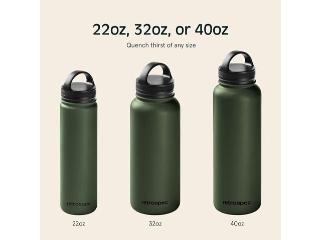 Retrospec Alder Insulated Water Bottle with Straw Lid & Handle Cap - Stainless Steel Wide Mouth Double-Wall Vacuum Insulated Thermos - BPA Free...