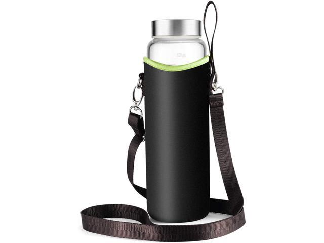 Sursip 32 oz Glass Water Bottle - Nylon Bottle Protection Sleeves, Stainless steel Lid, And 1L Time Marked Measurements, Reusable, Eco-Friendly,...