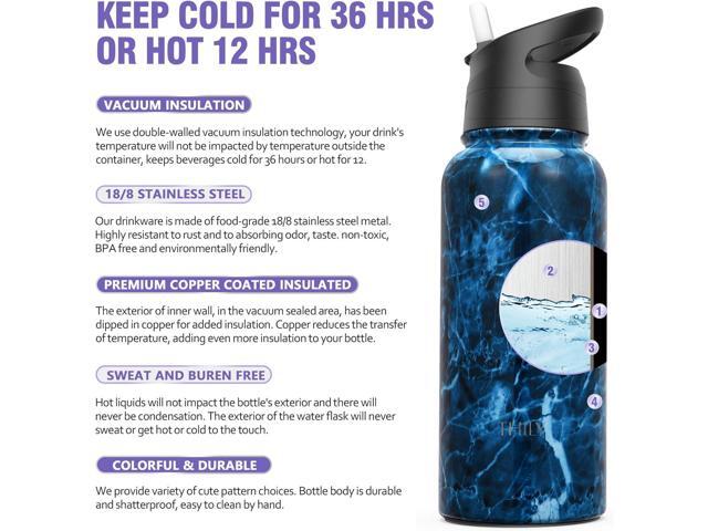Vacuum Insulated Sports Water Bottle - THILY 32 oz Stainless Steel Leakproof Wide Mouth Metal Water Flask with Flip Lid and Straw Lid, Reusable,...