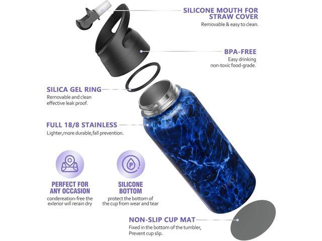 Vacuum Insulated Sports Water Bottle - THILY 32 oz Stainless Steel Leakproof Wide Mouth Metal Water Flask with Flip Lid and Straw Lid, Reusable,...