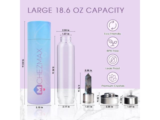ChezMax Crystal Glass Water Bottle Energy Quartz Gemstone Water Bottle with Changeable Natural Crystal Center for Healing and Wellness Elongated...