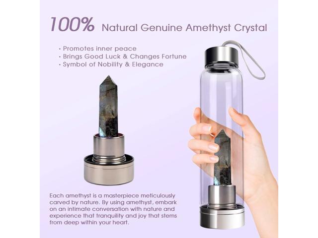 ChezMax Crystal Glass Water Bottle Energy Quartz Gemstone Water Bottle with Changeable Natural Crystal Center for Healing and Wellness Elongated...