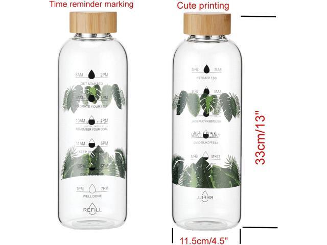 Glass Water Bottle 64 Oz with Time Markers, Wide Mouth Bamboo Lid, Neoprene Sleeve, Bpa Free, Leakproof, Reusable