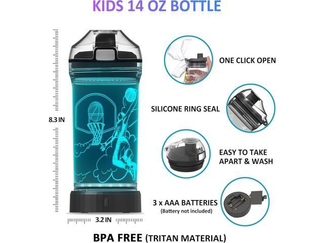 Attivolife Kids Water Bottle, Basketball Sports 3D Illusion LED Light Up with 7 Color Changing - 14 OZ BPA Free - Creative Ideal Travel Cup B-ball...