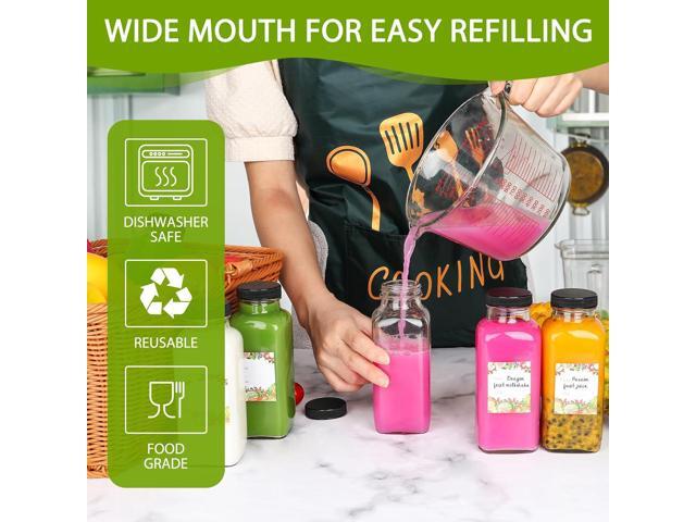 Alotpower 12 oz Glass Juice Bottles with Lids 12Pack, 360ml Square Reusable Drinking Bottles for Juicing, Water, Kombucha Juices, Milk, Beverages...