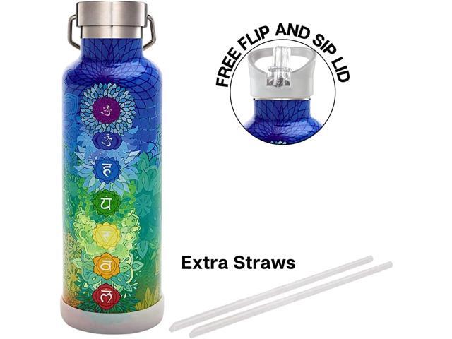 25oz Insulated Water Bottle with Straw, Bonus Lids and Leak Proof Flask to Keep Liquids Hot or Cold- Triple Wall Vacuum Water Bottle Insulated,...