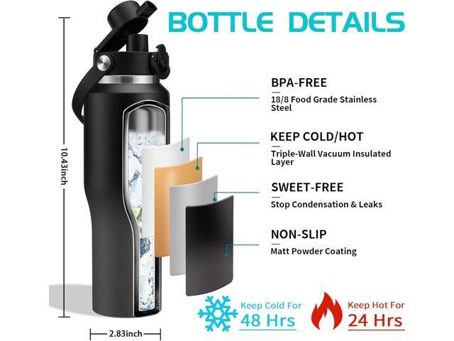 Metal Water Bottle fits-in Cup Holder 32oz, Stainless Steel Vacuum Flask with Straw & Pop-up Chug Lid, Leak Proof Wide Mouth Thermo Keep Cold-48h &...