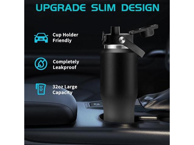 Metal Water Bottle fits-in Cup Holder 32oz, Stainless Steel Vacuum Flask with Straw & Pop-up Chug Lid, Leak Proof Wide Mouth Thermo Keep Cold-48h &...