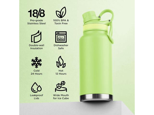 ThermoProof Double-Walled Vacuum Insulated Stainless Steel Water Bottle - Wide Mouth, Spout & Straw Lids, Dishwasher Safe, Reusable, Leakproof, Hot...