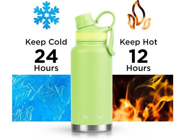 ThermoProof Double-Walled Vacuum Insulated Stainless Steel Water Bottle - Wide Mouth, Spout & Straw Lids, Dishwasher Safe, Reusable, Leakproof, Hot...