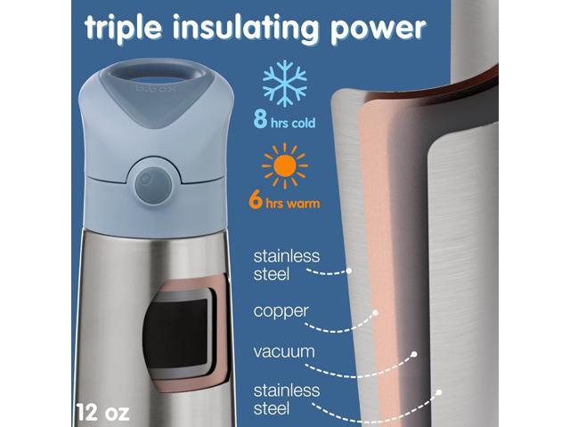 b. box 12 oz Insulated Water Bottle - Keeps Drinks Cold 8 Hours, Warm 6 Hours, Triple Wall Stainless Steel Kids Water Bottle w/Free Flow Silicone...