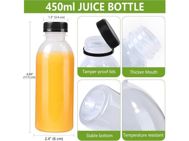12 Pack 15oz(450ml) PP Heat-Resistant Plastic Juice Bottles With Caps-Plastic Smoothie Bottles-Reusable Bulk Beverage Containers with Lids For...