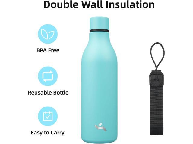 Insulated Water Bottle with Strap,25 oz Double Wall Stainless Steel Vacuum Bottles Metal Water Flask,Turquoise