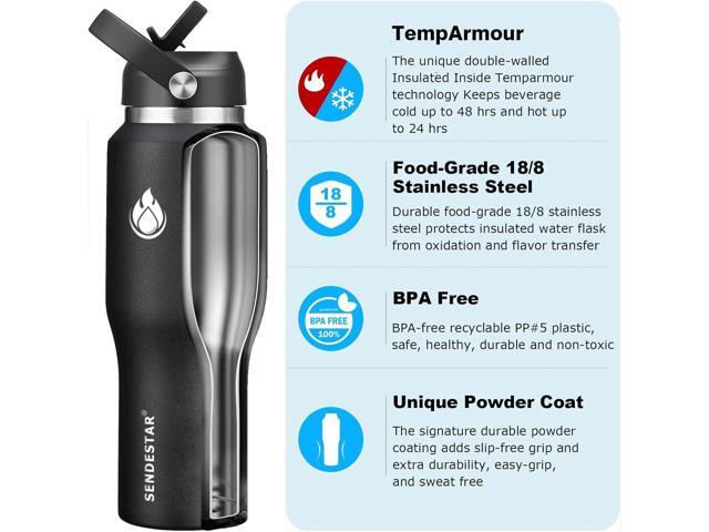 SENDESTAR 40oz Stainless Steel Water Bottle(Cold for 48 Hrs, Hot for 24 Hrs),Double Wall Vacuum Insulated Bottle with Straw Lid, Spout Lid and Flex...